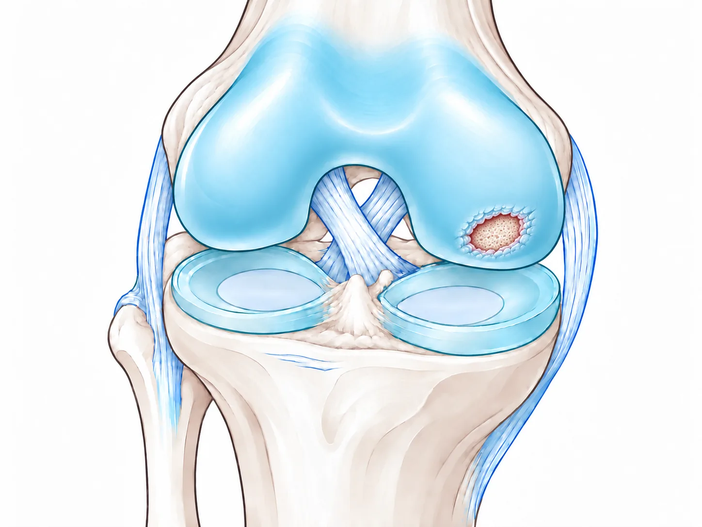 Schematische Darstellung eines umschriebenen Knorpelschadens am Knie